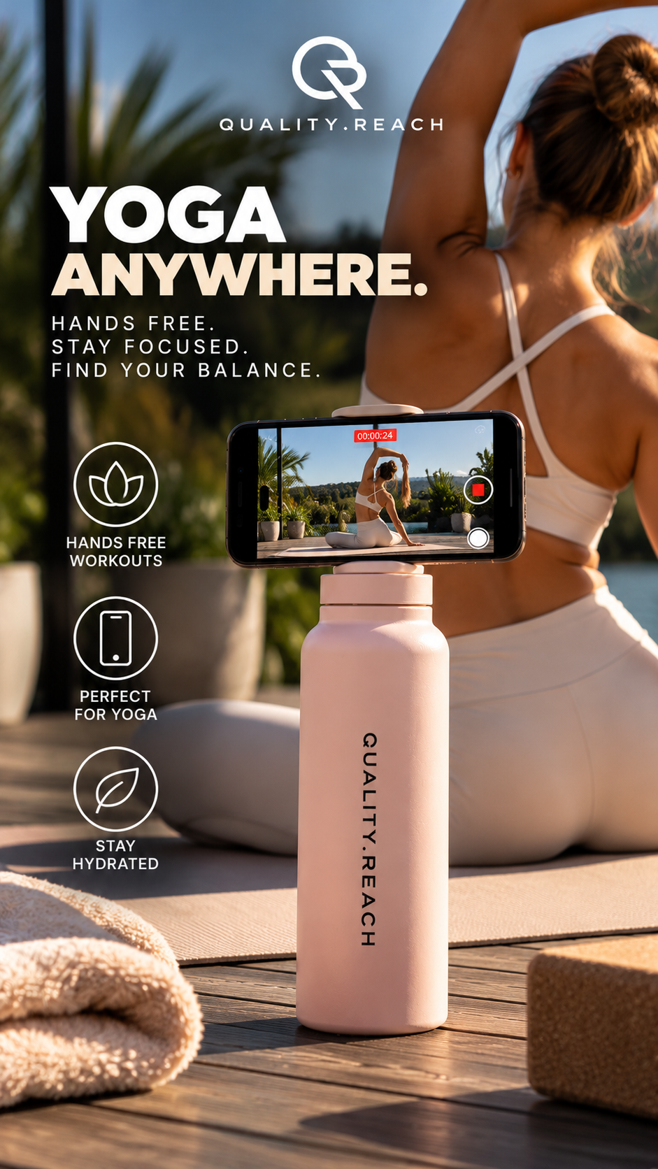 Quality Reach Magnetic Bottle – Sportfles met Telefoonhouder / Pre Order