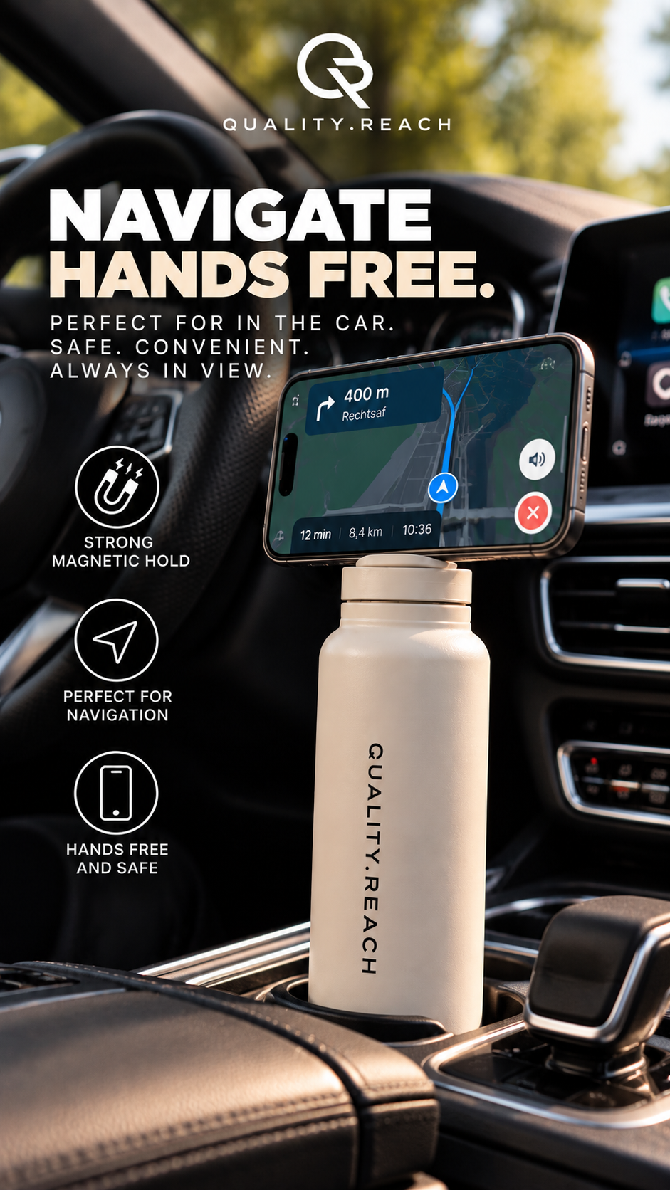 Quality Reach Magnetic Bottle – Sportfles met Telefoonhouder / Pre Order