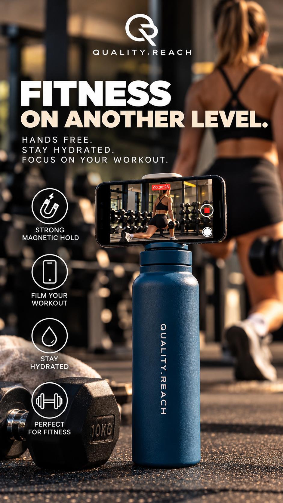 Quality Reach Magnetic Bottle – Sportfles met Telefoonhouder / Pre Order